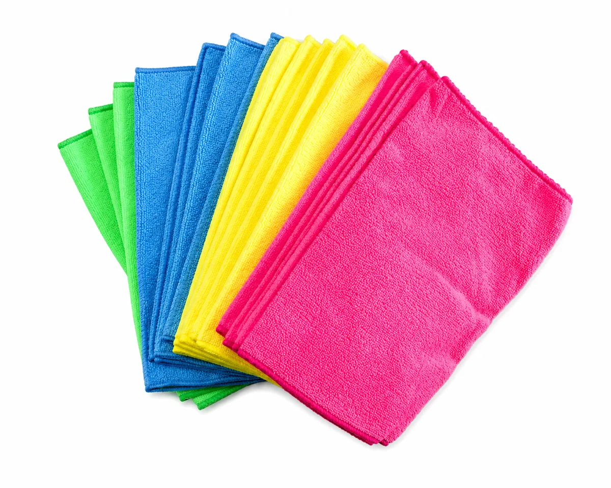 Four-colour assortment of commercial microfibre cleaning cloths